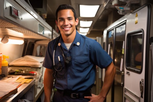 male emt standing in ambulance